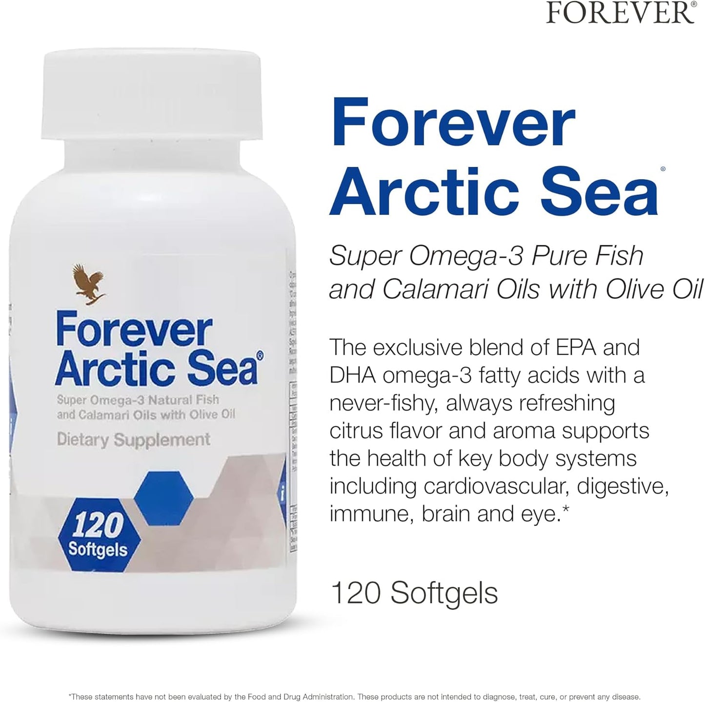 Forever Living - Arctic Sea Omega-3 - Supplement, EPA and DHA Fatty Acid Blend, Supports Heart, Brain, and Eye Health, Gluten-Free, 120 Softgels