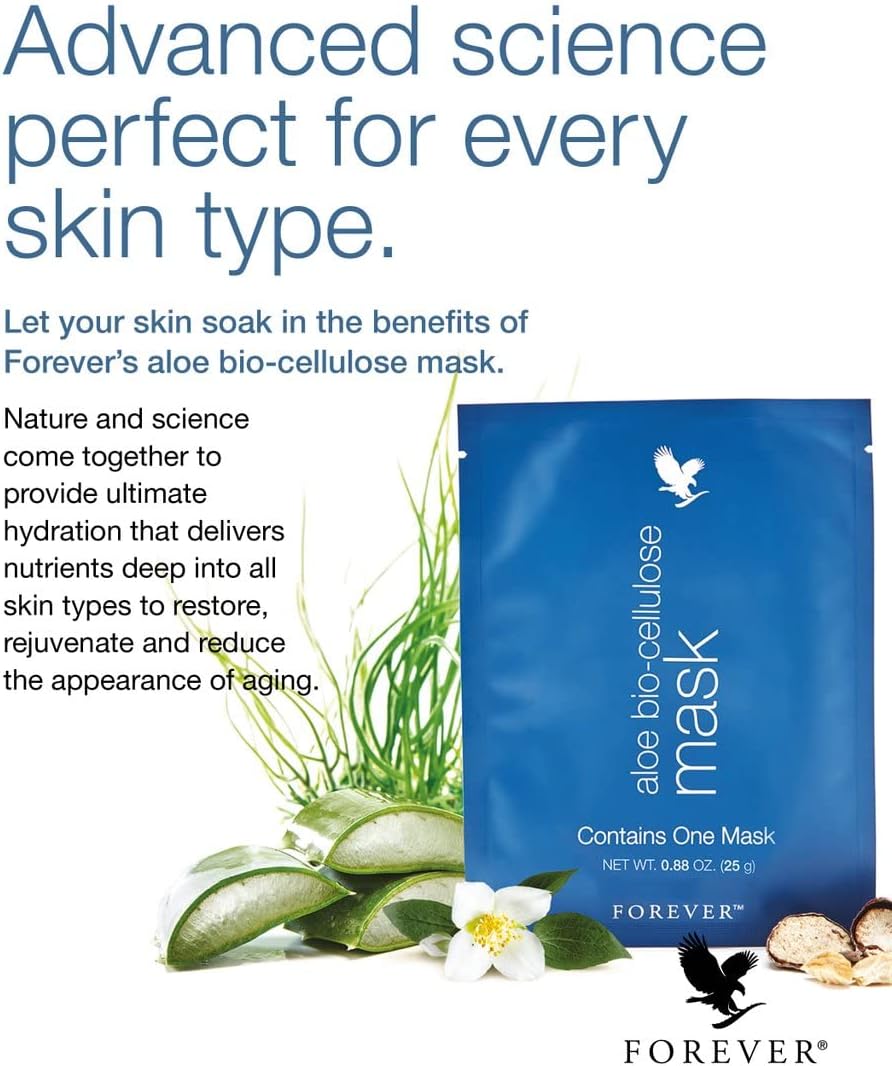 zz 018 A Forever Living Aloe Bio-Cellulose Mask - Deep Moisturising Aloe Vera Face Mask with Horse Chestnut & Seagrass