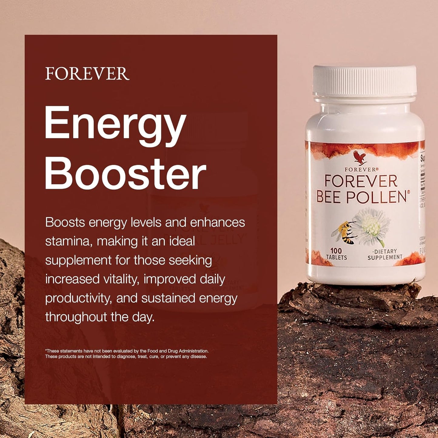 Forever Living - Bee Pollen - Energy and Nutrition with Bioactive Compounds - Vegetarian and Gluten-Free - 100 Tablets