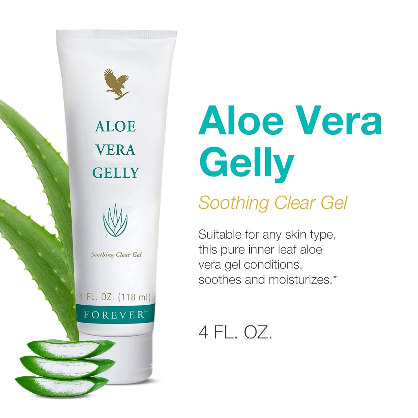 Forever Living - Aloe Vera Gelly - Pure Aloe Gel for Soothing and Moisturizing Skin, Non-Staining and Fast-Absorbing, Vegan and Gluten-Free, 4 Fl Oz