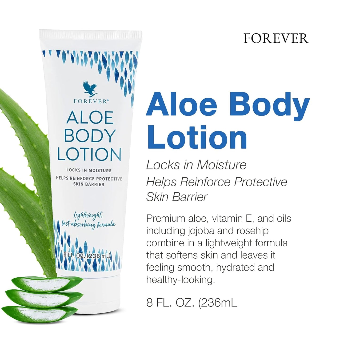 Forever Living - Aloe Body Lotion - Fast-Absorbing and Hydrating Moisturizer for Youthful Skin - Vegan and Gluten-Free - Light Floral Scent - 8 Fl Oz