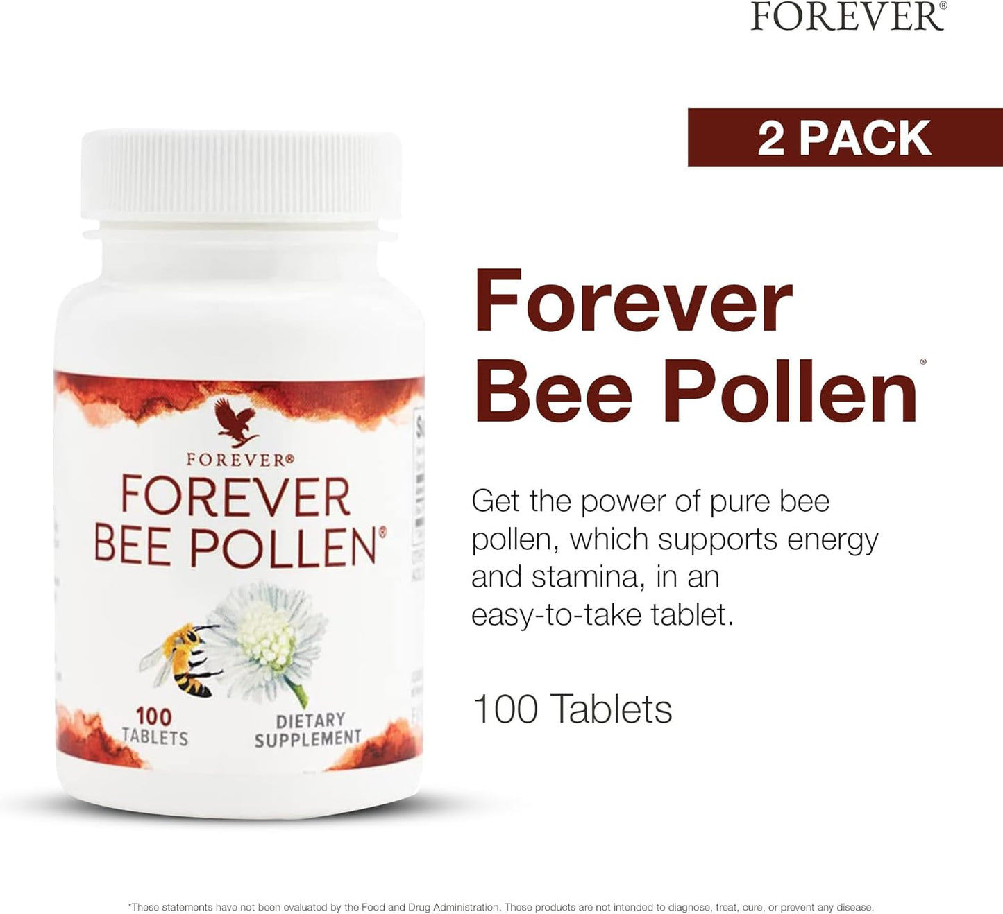 Forever Living - Bee Pollen - Energy and Nutrition with Bioactive Compounds - Vegetarian and Gluten-Free - 100 Tablets