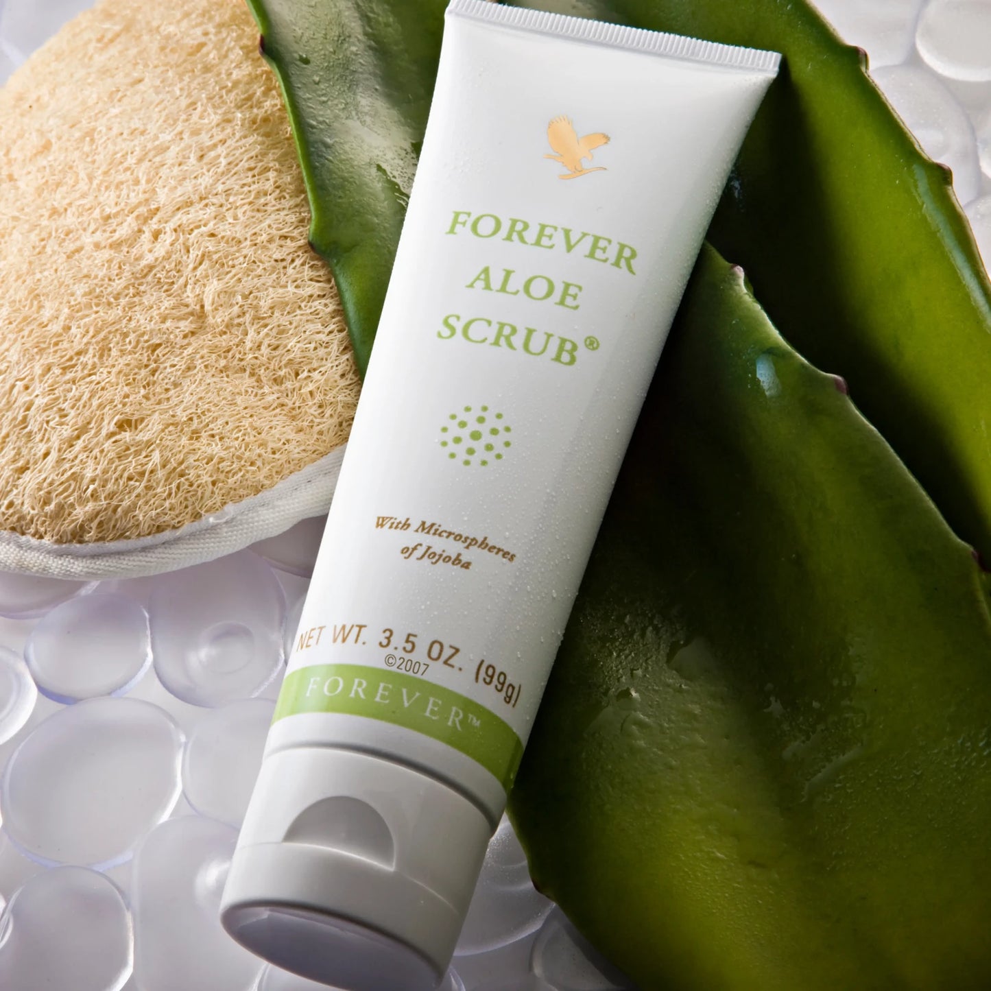 Forever Aloe Scrub: Gentle Exfoliation w/ Jojoba Microspheres, Vegan Body Scrub, Aloe Vera Gel, 3.5oz – Radiant Renewal for Luminous Complexion