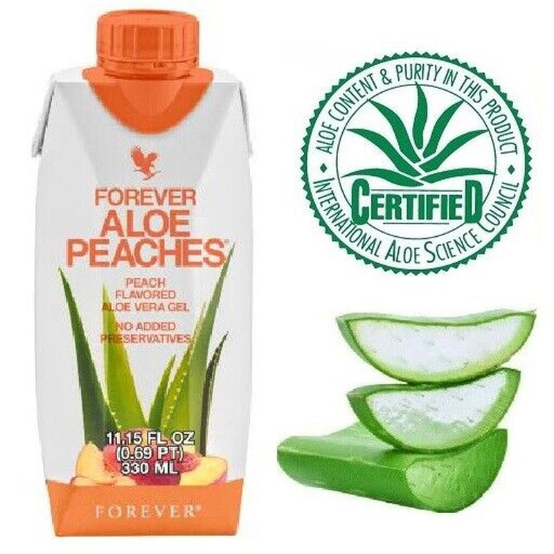 Forever Aloe Peaches Mini Juice Gel Kosher Halal All Natural 330Ml X 12 Pack