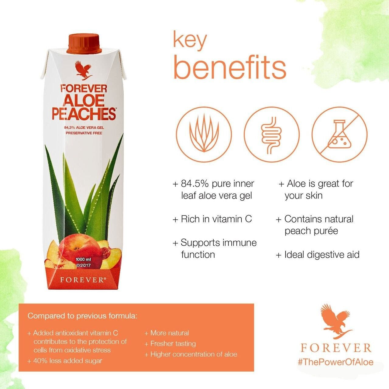 Forever Aloe Peaches Mini Juice Gel Kosher Halal All Natural 330Ml X 12 Pack