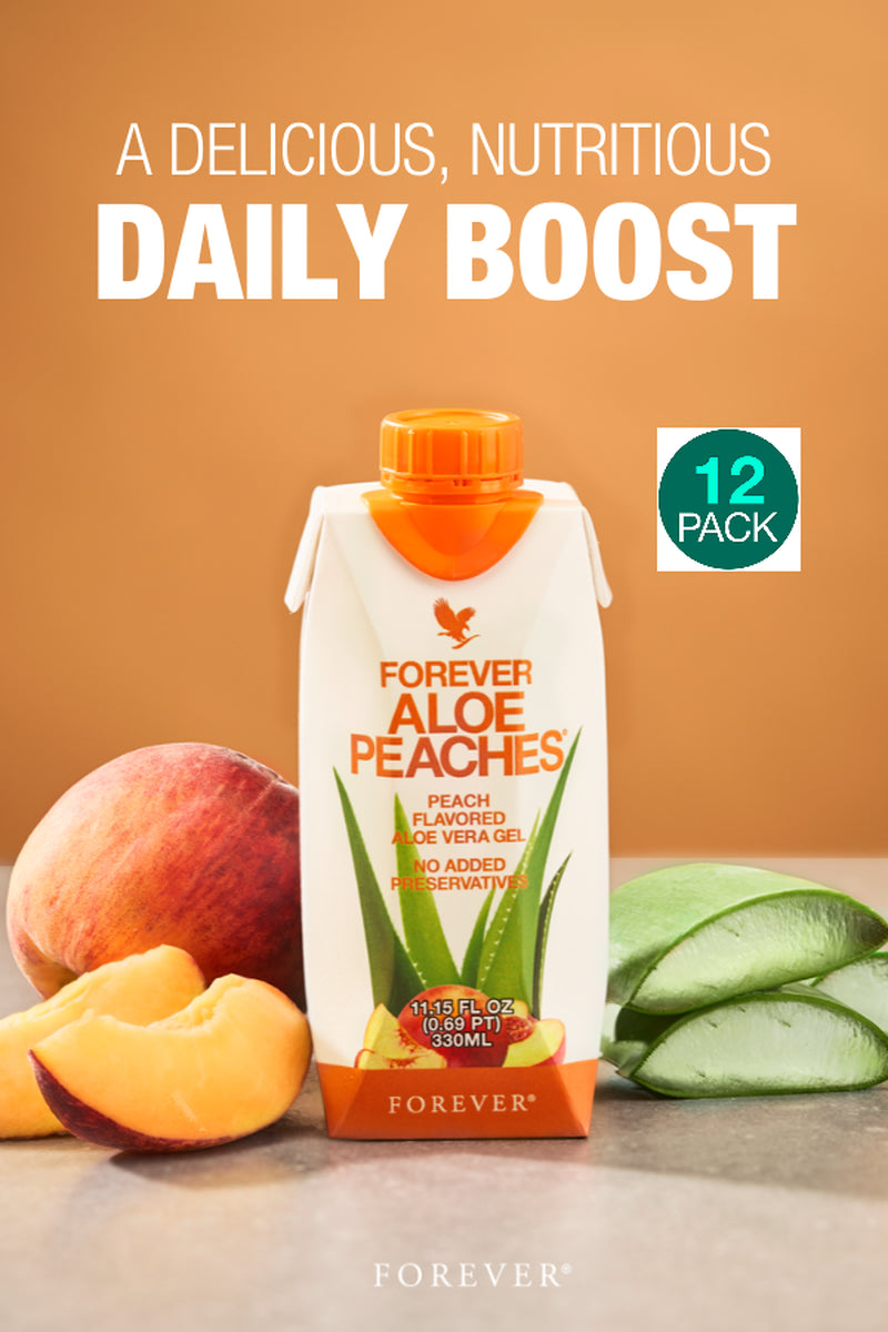 Forever Aloe Peaches Mini Juice Gel Kosher Halal All Natural 330Ml X 12 Pack