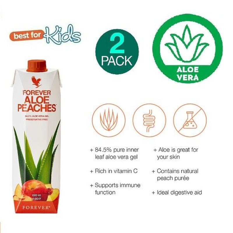 Forever Aloe Peaches Mini Juice Gel Kosher Halal All Natural 330Ml X 12 Pack