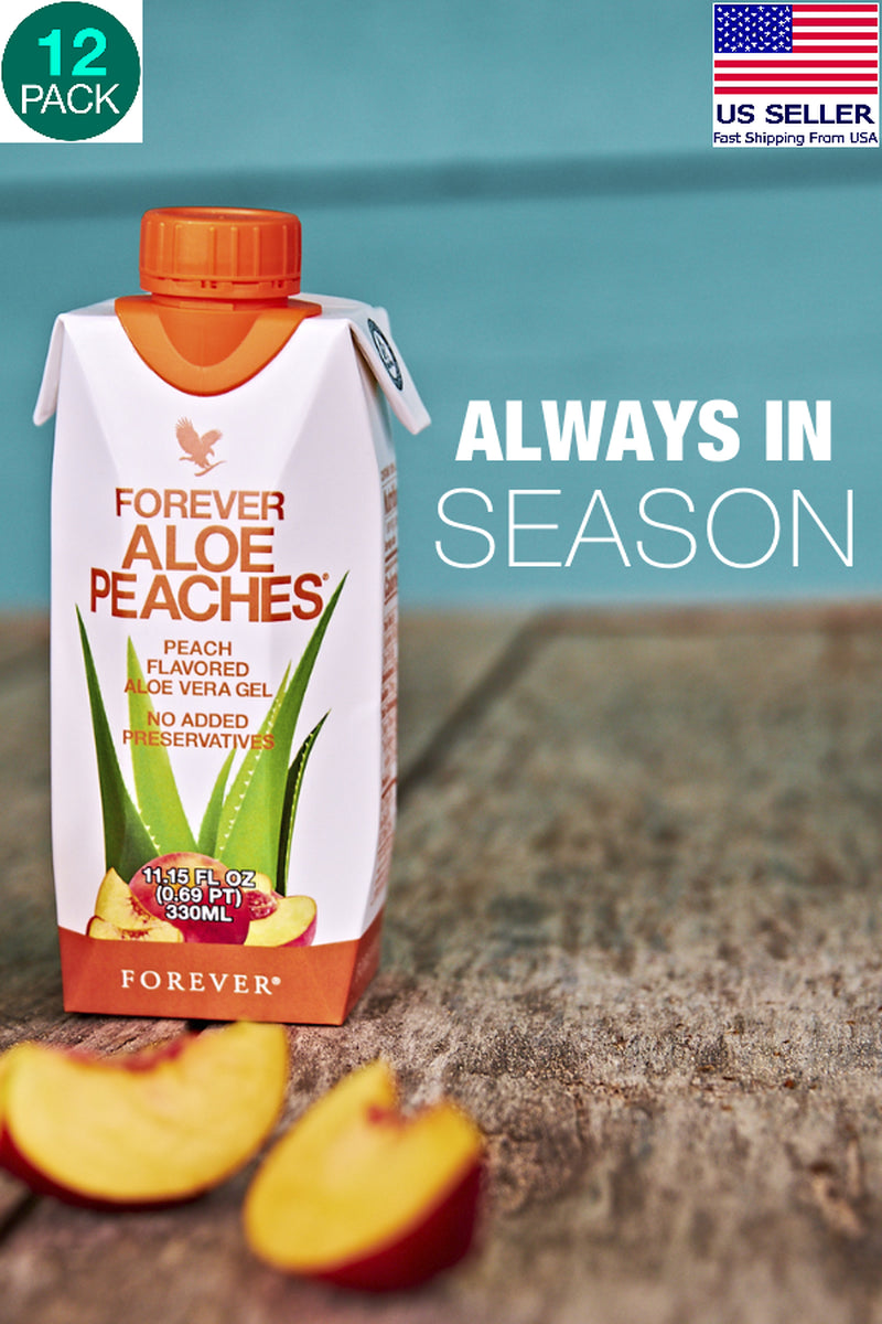 Forever Aloe Peaches Mini Juice Gel Kosher Halal All Natural 330Ml X 12 Pack