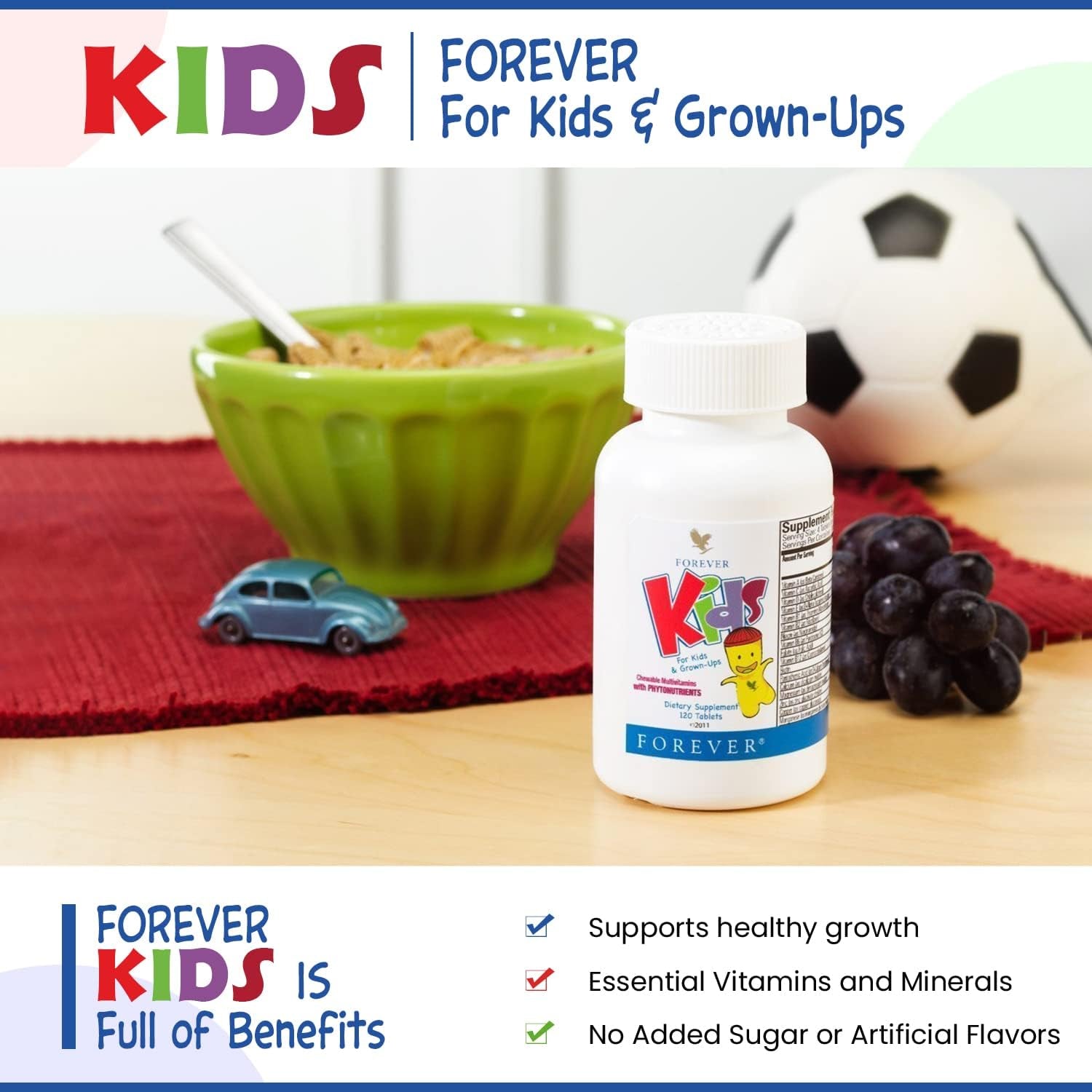 zz 032 A Forever Living - Kids Chewable Multivitamin - Grape Flavor for Healthy Growth and Development - No Artificial Flavors - 120 Tablets (Pack of 2)