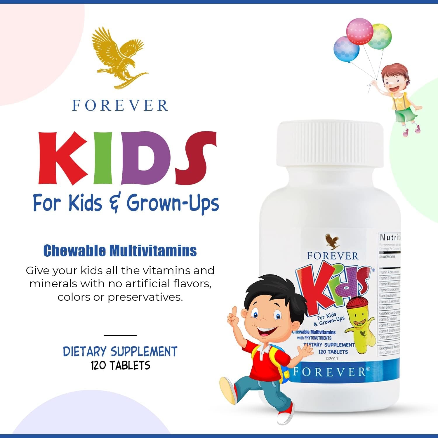 zz 032 A Forever Living - Kids Chewable Multivitamin - Grape Flavor for Healthy Growth and Development - No Artificial Flavors - 120 Tablets (Pack of 2)