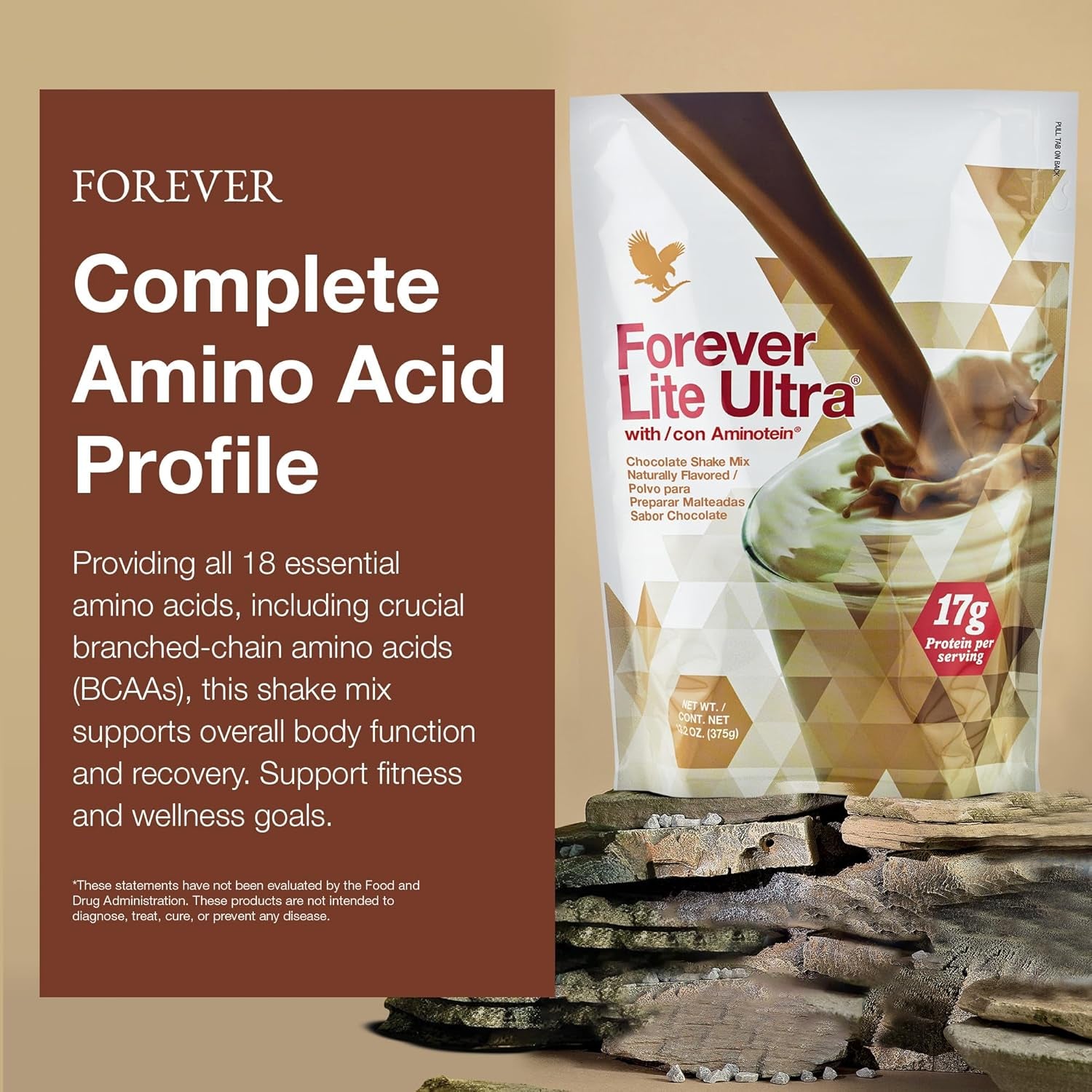 zz 005 Forever Living - Lite Ultra Chocolate Protein Shake Mix with Aminotein, Low Carb Drink for Lean Muscle Mass, 13.2 Oz
