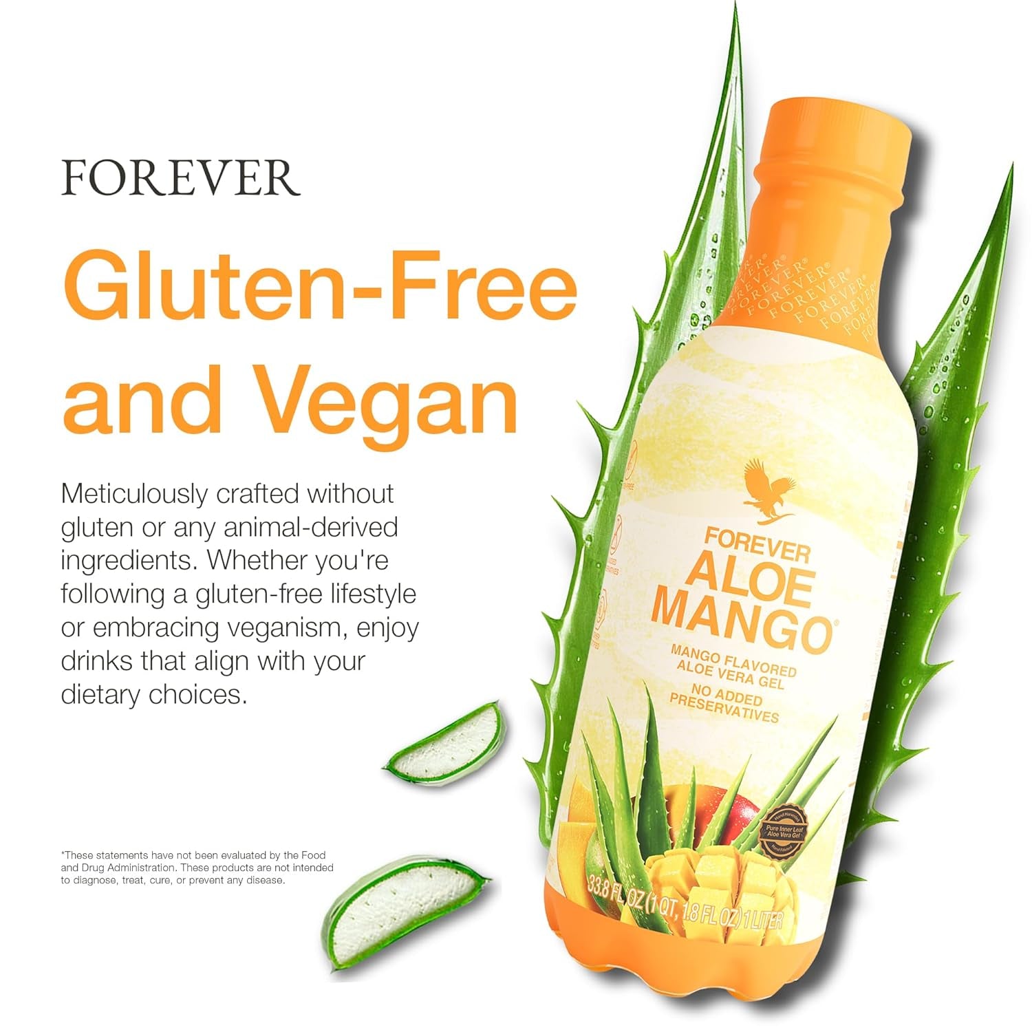 Forever Living - Forever Aloe Mango - Pure Aloe Vera Gel Infused with Mango - Gluten-Free and Vegan with Added Vitamin C - 1 Liter