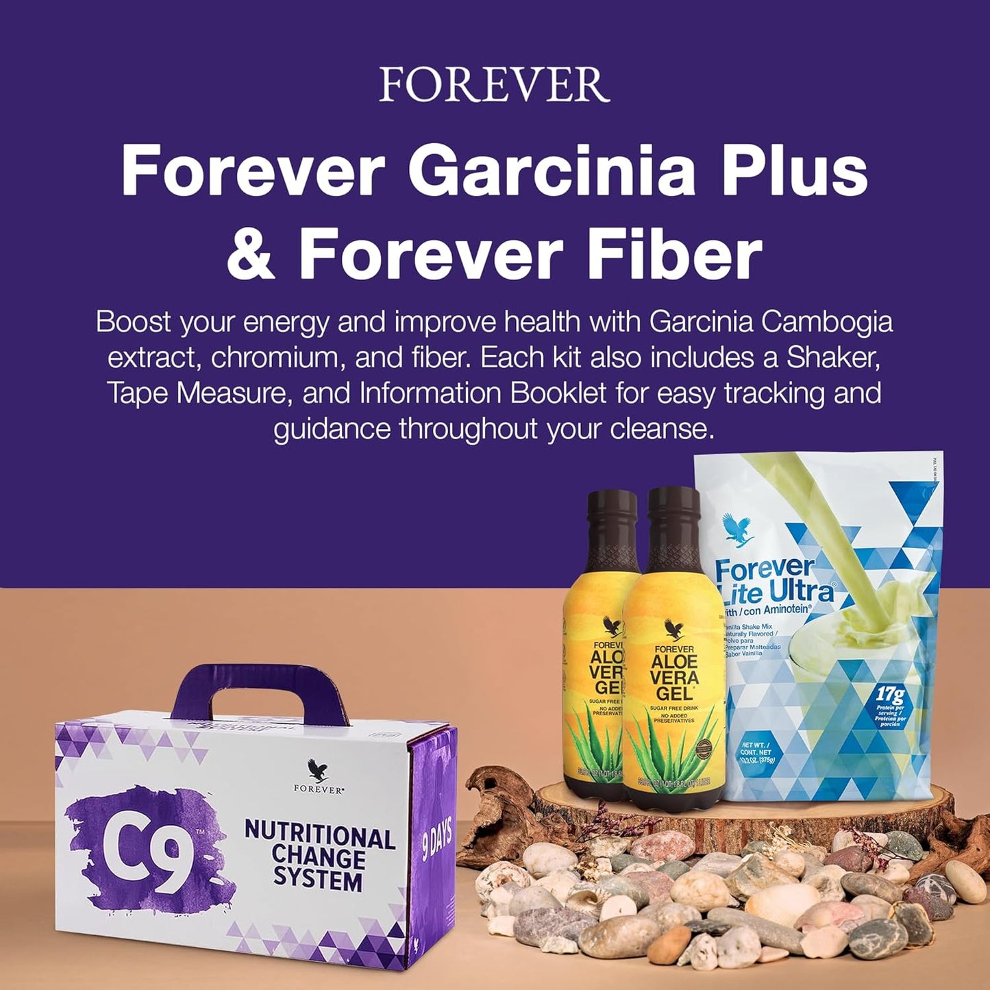 C9 Aloe Vera Gel Vanilla Forever Living & Ultra Cleanse Kit with Plant Protein, Thermogenic Blend, Garcinia, Fiber, Shake Mix for Detox & Self-Care