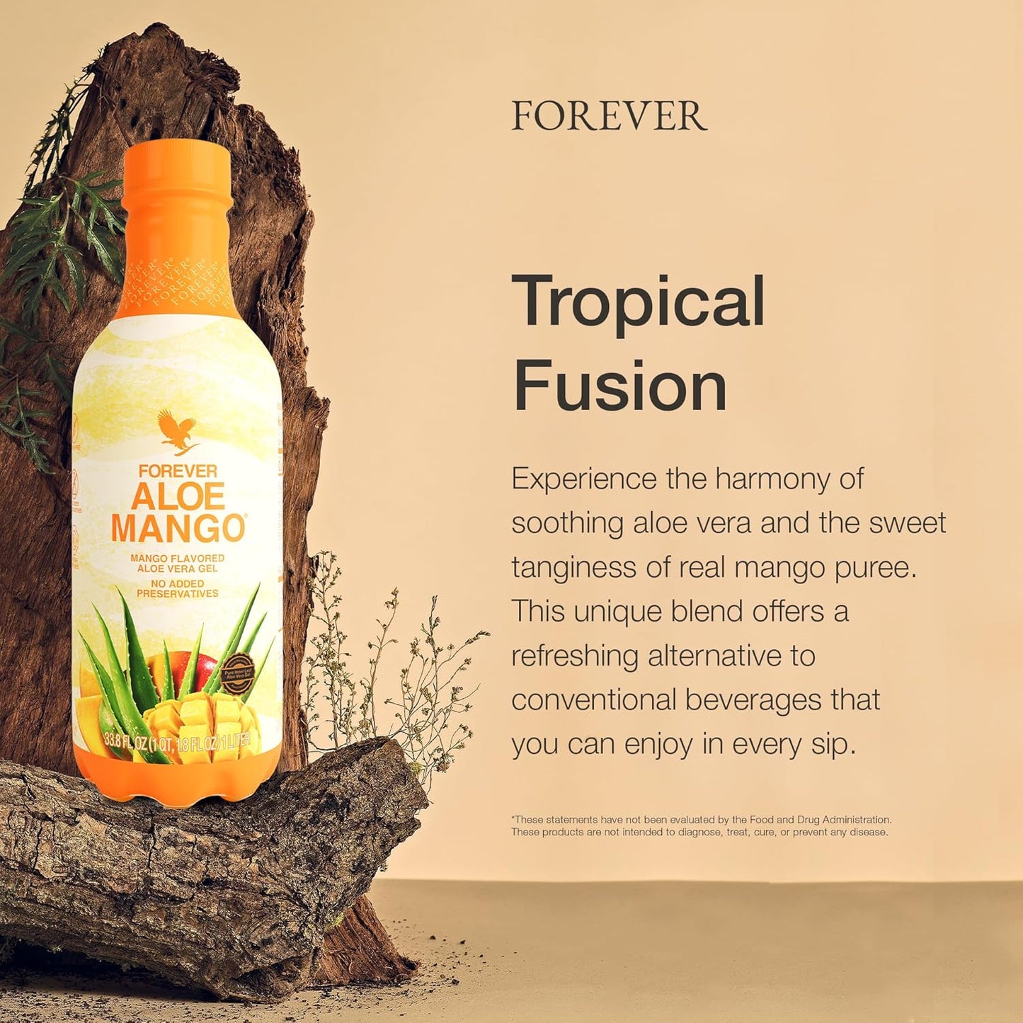 Forever Living - Forever Aloe Mango - Pure Aloe Vera Gel Infused with Mango - Gluten-Free and Vegan with Added Vitamin C - 1 Liter