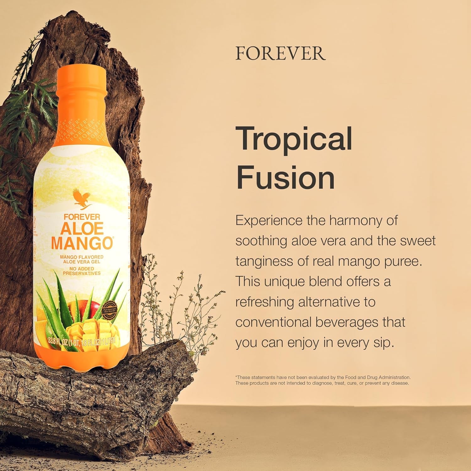 Forever Living - Forever Aloe Mango - Pure Aloe Vera Gel Infused with Mango - Gluten-Free and Vegan with Added Vitamin C - 1 Liter