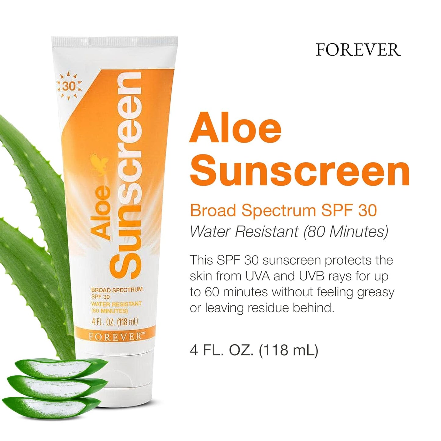 Aloe Sunscreen: Ultimate SPF 30 by Forever Living with Pure Aloe Vera & Water-Resistant UVA/UVB Defense for Radiant, Protected Skin (4 Fl Oz) - RiverVera