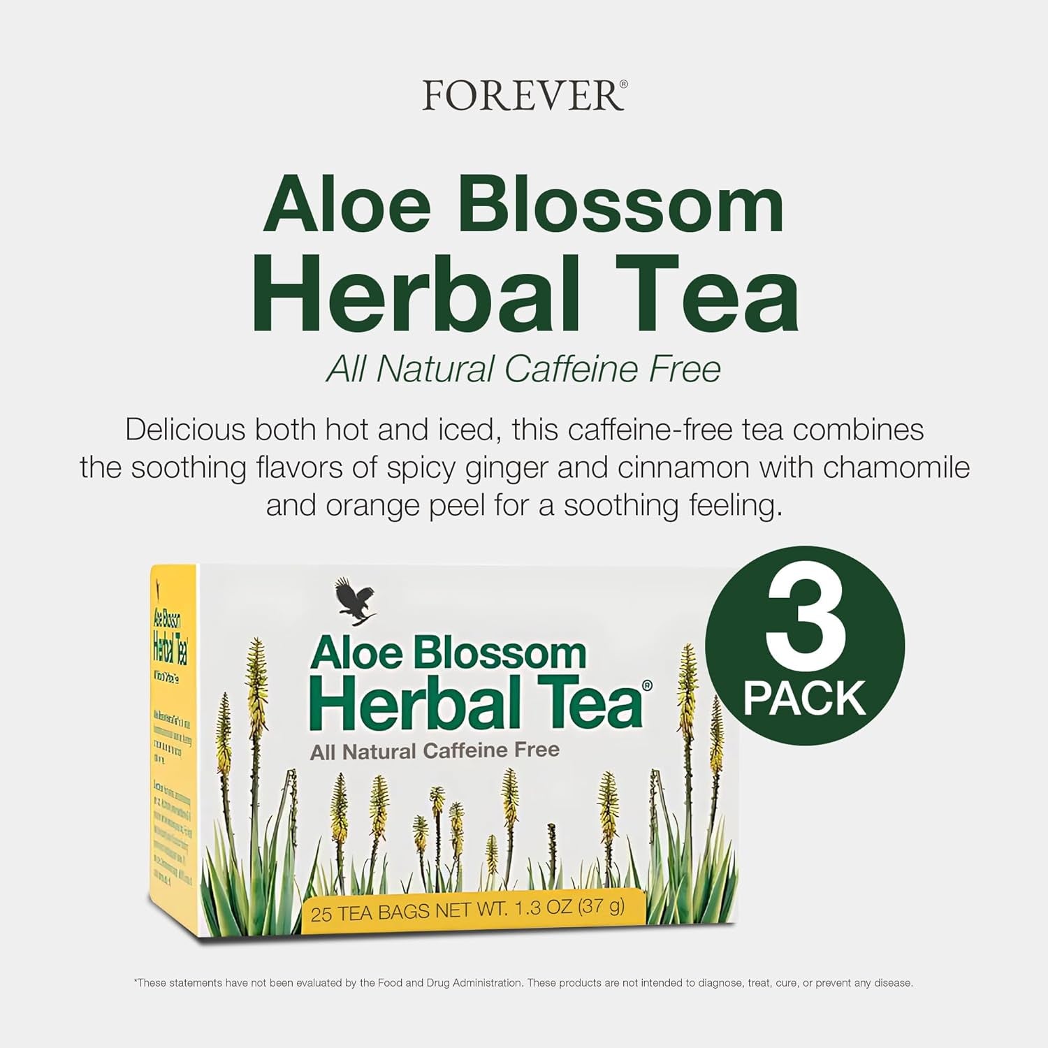 Forever Living - Aloe Blossom Herbal Tea - Caffeine-Free for Balance and Wellness - Vegan and Gluten-Free - Hot or Iced - Zero Calories - 1.3 Oz