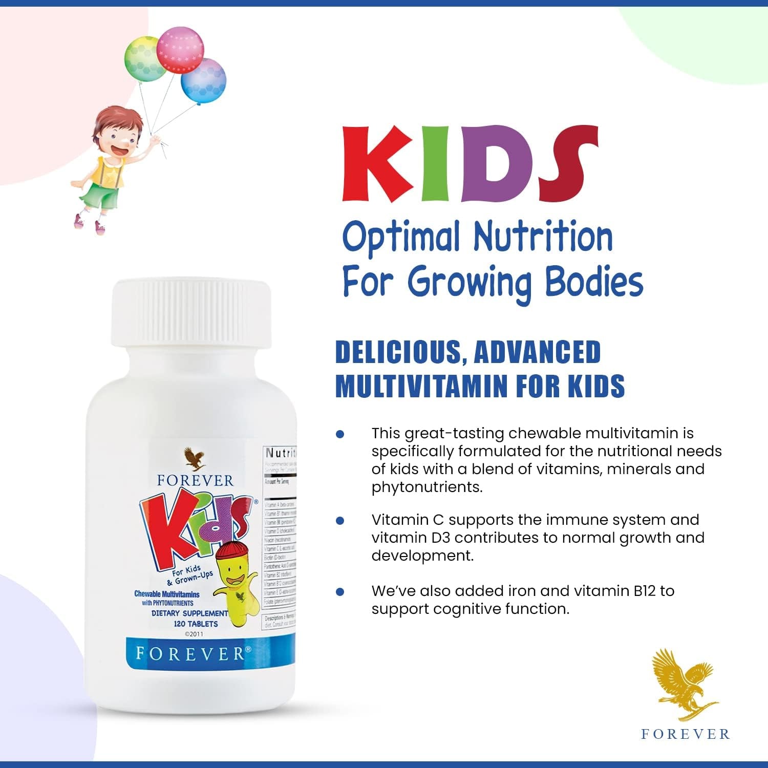 zz 032 A Forever Living - Kids Chewable Multivitamin - Grape Flavor for Healthy Growth and Development - No Artificial Flavors - 120 Tablets (Pack of 2)