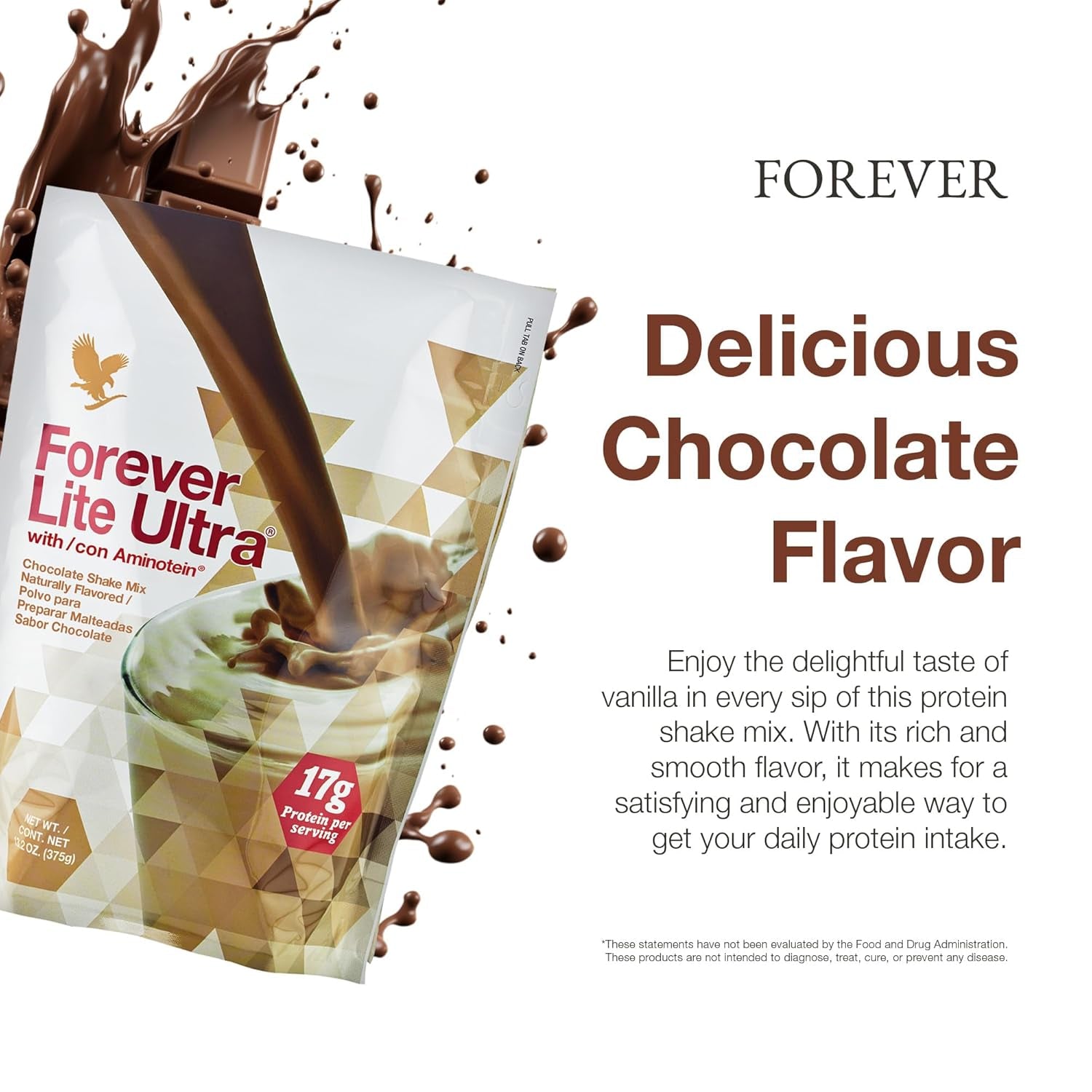 zz 005 Forever Living - Lite Ultra Chocolate Protein Shake Mix with Aminotein, Low Carb Drink for Lean Muscle Mass, 13.2 Oz